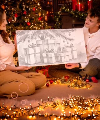 Una Navidad llena de puntos y alegría. ✨ Un cuadro de puntillismo, regalos bajo el árbol y la magia de los momentos...